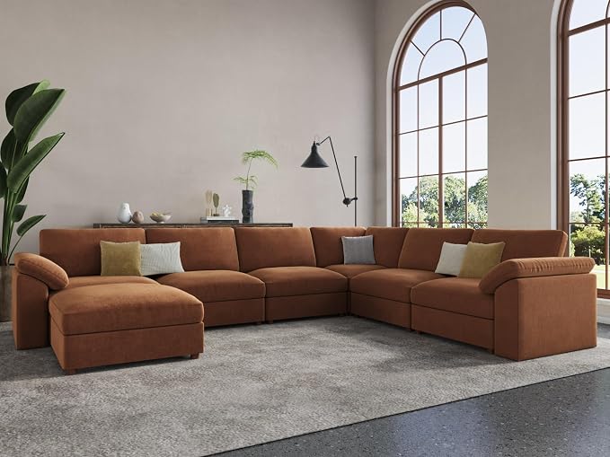 EASE MOOSE Oversized Sectional Modular Sofa, Large L Shape Sectional Couch Wide Deep Brown Modular Cloud Sofa Couch