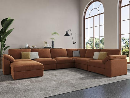 EASE MOOSE Oversized Sectional Modular Sofa, Large L Shape Sectional Couch Wide Deep Brown Modular Cloud Sofa Couch