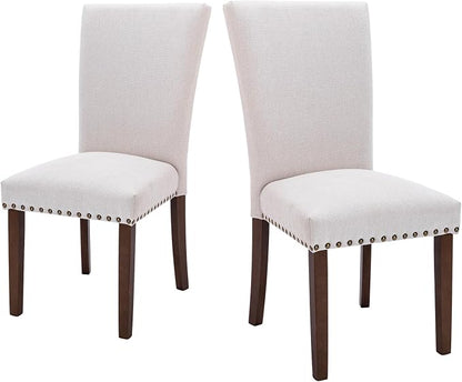 MALOL COLAMY Upholstered Parsons Dining Chairs Set of 2, Fabric Kitchen Side Chairs with Nailhead Trim and Wood Legs, Dining Room Chairs for Farmhouse Restaurant, Beige