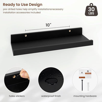 Axeman Black Picture Ledge Shelf Set of 4, 16'' Floating Shelves with Lip | Rustic Black Wood Picture Shelves for Wall with Ledge, Wall Shelves with Lip for Photos Nursery Books