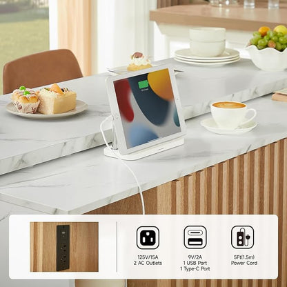 ONBRILL 55" Kitchen Island with Storage, Island Table with Sliding Extendable Countertop, Kitchen Island with Power Outlet for Kitchen, Dining Room, Living Room, White