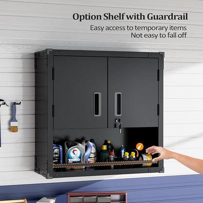 VINGLI Garage Wall Cabinet with Locking Doors and Adjustable Shelf, Metal Wall Cabinet, Floating Upper Storage Cabinet (Black, 30''W x 12''D x 30''H)