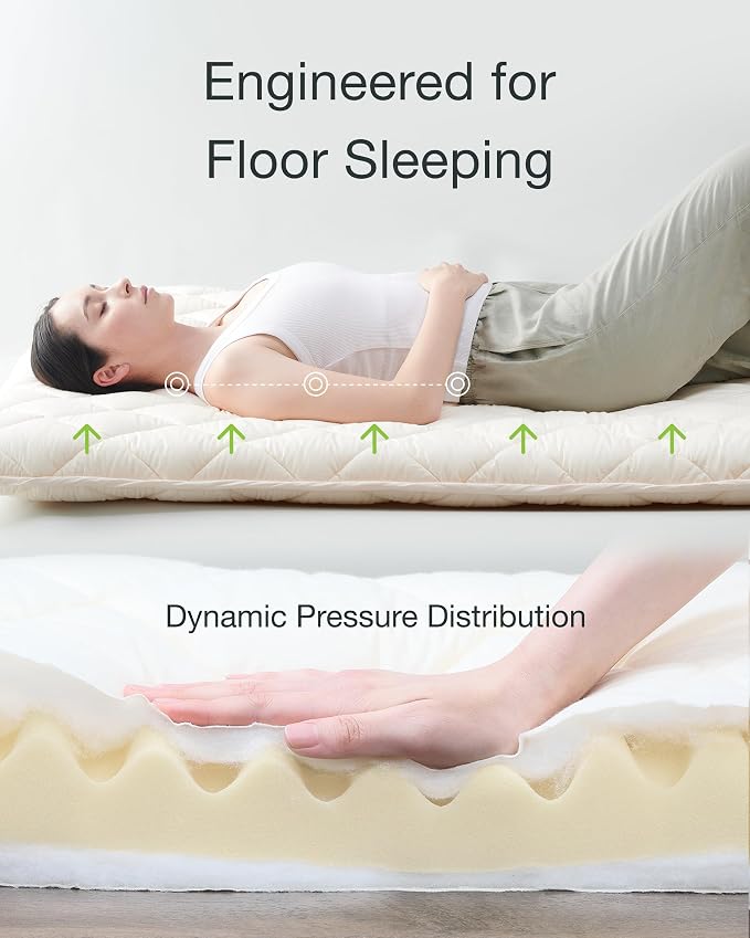 FULI Premium Japanese Futon Bed, Foldable Floor Bed, Wavy Foam Core Portable Sleeping Pad Shikibuton, Made in Japan (Full)