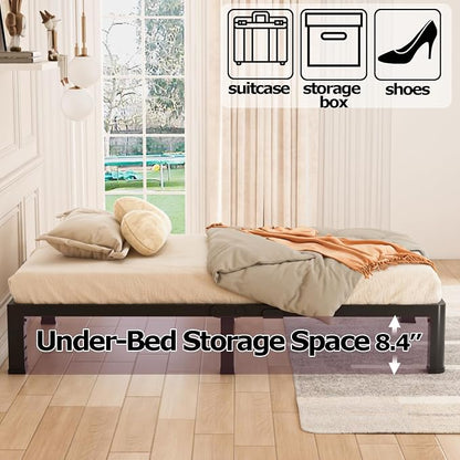 Bilily 10 Inch Low Twin Bed Frame with Round Corner Legs,3500 LBS Heavy Duty Low Profile Twin Size Metal Platform, Steel Slats Support No Box Spring Needed Easy Assembly Noise-free for Kids Room,Black