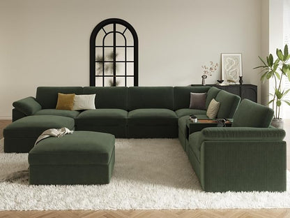 EASE MOOSE Oversized Sectional Modular Sofa with Console,Comfty Deep Seat Modular Cloud Couch,Large v Shape Sectional Couch Removable Cover,Green