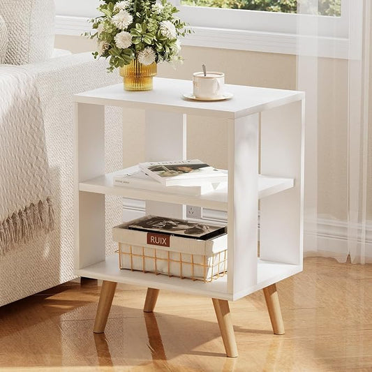 Huhote Kids Nightstand, 2-Tier Night Stand with Open Storage, Modern Side Table for Bedroom, Study Room, Small Spaces, White