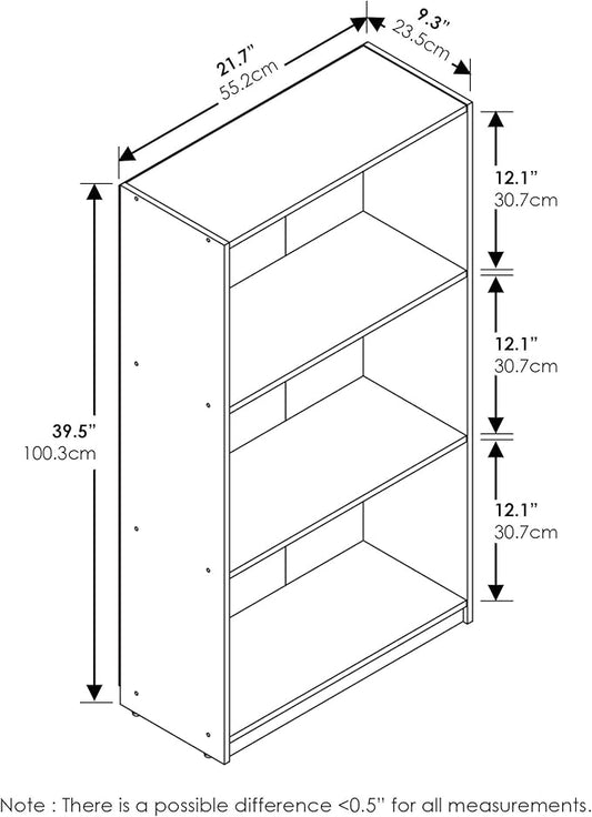 Furinno Basic Book Shelf, 3-Tier Modern Bookshelf, Bookcase with Open Shelves, 9.3 x 21.8 x 39.5, for Living Room, Bedroom, Home Office, Amber Oak