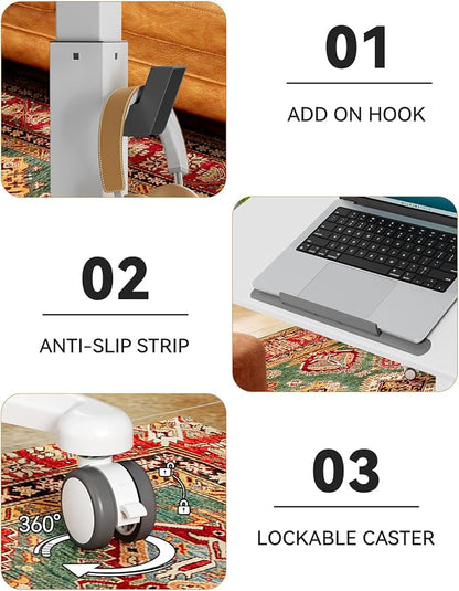 JOY worker Foldable Mobile Standing Desk, Upgraded Height Adjustable Rolling Desk, Max Height 47.6", 90° Tiltable Board & Base, Portable Workstation with Moveable Wheels, Holds Up to 22lbs, White