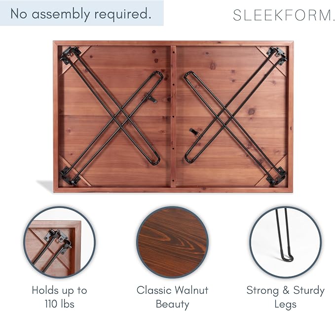 Sleekform Wooden Folding Dining Table for 4 - with Collapsible Hairpin Legs - 4 ft Portable Small Foldable Dining Room Table for Farmhouse Kitchen and Small Spaces - Walnut