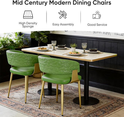 Atoll Modern Accent Dining Chairs Set of 4 with Upholstered PU Leather Seat & Curved Back, Metal Legs, Mid-Century Kitchen Chair for Dining Room, Living Room or Office (4, Green)