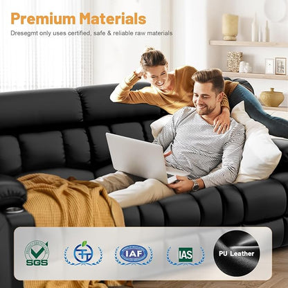 Dresegmt Loveseat Recliner Sofa Set, Flip Middle Backrest Design PU Leather 3 Seater Reclining Sofa and Single Oversized Recliner Chair, Manual Couches for Living Room (Black, PU 3+1)