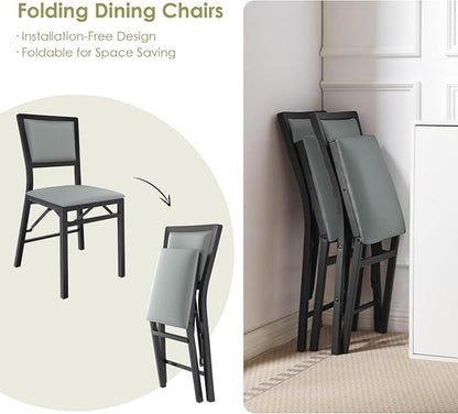 VECELO Folding Dining Chairs Set of 2, Metal Padded Foldable Seating with Comfortable Faux Leather, Space-Saving Portable Guest Seats for Kitchen & Office, No Assembly, Slate Grey