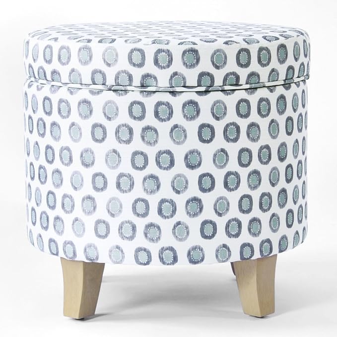 HomePop 19" Round Storage Ottoman - Green Medallion Ikat Print