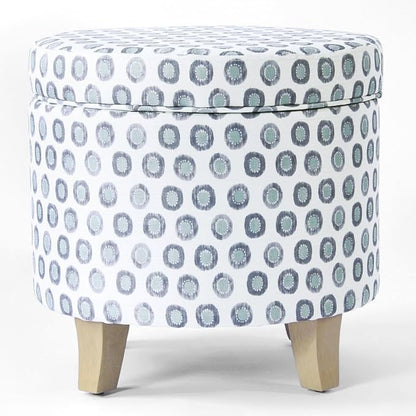 HomePop 19" Round Storage Ottoman - Green Medallion Ikat Print