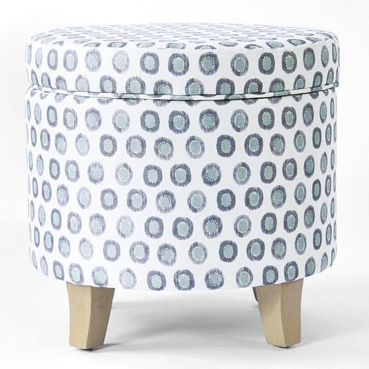 HomePop 19" Round Storage Ottoman - Green Medallion Ikat Print