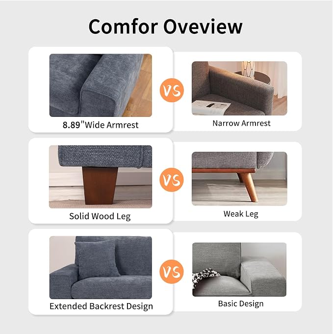 DOPEDIO Modern Loveseat Sofa for Living Room,Chenille Recliner, Removable Cover, Pocket Spring Cushions, Solid Wood Frame, Easy Assembly for Small Spaces (88.58inch，Blue)