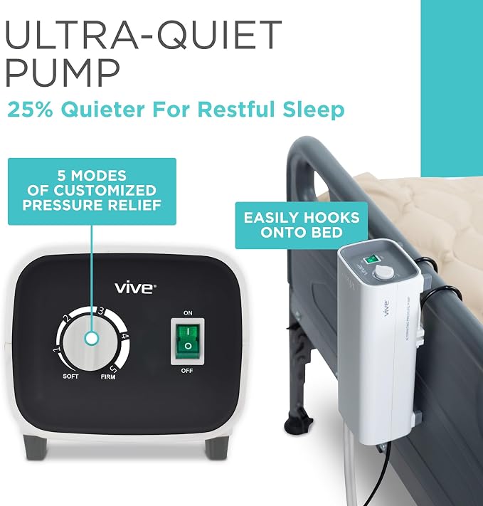 Vive Alternating Air Pressure Mattress Pad - The Original Bed Sore Prevention Solution - Hospital Topper for Bedridden Patients - Includes Waterproof, Breathable Ulcer Cushion & Whisper Quiet Pump