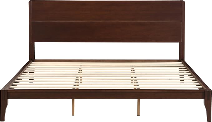 Merax King Size Bamboo Platform Bed, Mid-Century Modern Bed Frame with Tall Headboard, Solid Sustainable Bedframe King-Size, Wood Slat Support, No Box Spring Needed, Easy Assembly, Espresso