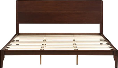 Merax King Size Bamboo Platform Bed, Mid-Century Modern Bed Frame with Tall Headboard, Solid Sustainable Bedframe King-Size, Wood Slat Support, No Box Spring Needed, Easy Assembly, Espresso