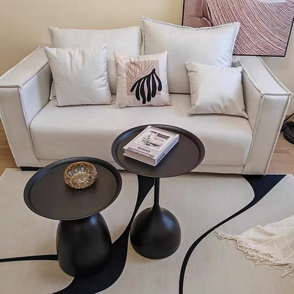 Side Coffee Table Set, Living Room Small Round End Table | Metal Nesting Tables Pedestal Tables Sofa Side and Bedside Console Table, Matt Black