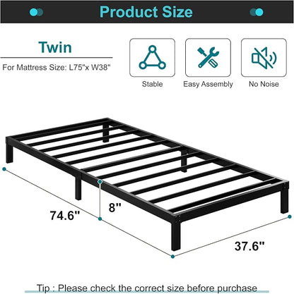 Maenizi 8 Inch Twin Bed Frame No Box Spring Needed, Heavy Duty Metal Platform Bed Frame Twin Size Support Up to 2500 lbs, Easy Assembly, Noise Free, Black