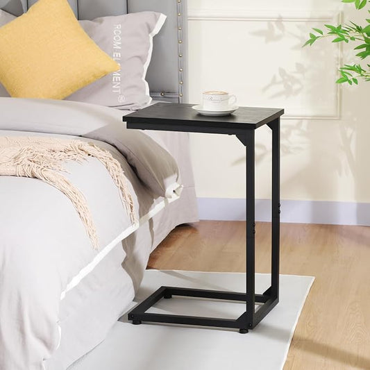 AMHANCIBLE C Shaped End Table Set of 2, Couch Side Table that Slide Under Sofa, Narrow Small Space TV Trays for Living Room, Bedroom, Black, HET02CBK