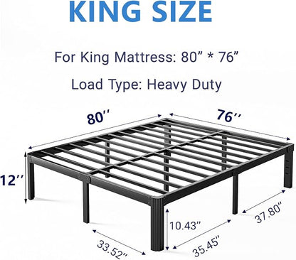 12 Inch High Metal King Bed Frame No Box Spring Needed, Heavy Duty King Size Bed Frame Platform, Noise Free, Easy Assembly, Black
