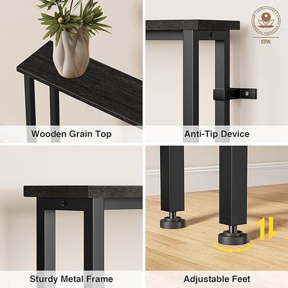 Keelian 70" Narrow Console Sofa Table with Power Outlets & 2 USB Ports, Metal Frame, Black, Perfect for Hallway, Office, and Behind Sofa - Easy Assembly, 4.9' Extension Cord Included