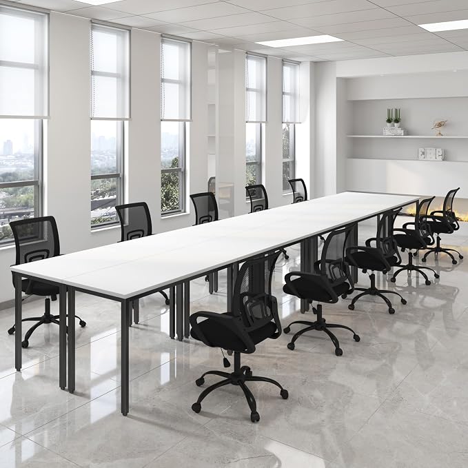Bonzy Home Conference Table, 23FT Office Computer Desk, Printer Podcast Table for Meeting Room Conference Room Study Room, 10 PCS Random Combination, White, 275.5"x47.2"x29.5"