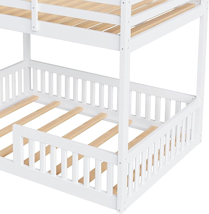 RUNNA Full Over Full Bunk Bed with Ladder,Guardrails,White | Full over full bunk bed with ladder,guardrails,solid wood frame,no box spring needed,bedrooms,guest rooms,dormitories,White