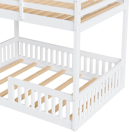 RUNNA Full Over Full Bunk Bed with Ladder,Guardrails,White | Full over full bunk bed with ladder,guardrails,solid wood frame,no box spring needed,bedrooms,guest rooms,dormitories,White
