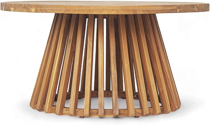 Merax Outdoor Acacia Wood Conversation Set - Patio 3-Seat Loveseat Sofa w/Coushion and Round Coffee Table for Backyard, Lawn, Balcony, Water Repellent, 600 lbs Sofa Capacity, Teak + Gray
