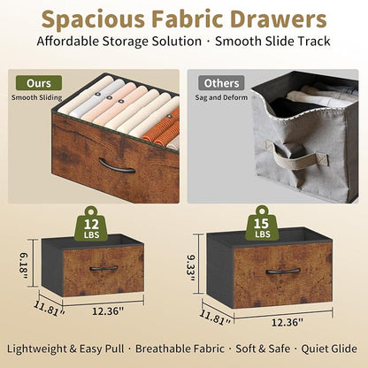 Fabric Dresser for Bedroom, Small Dressers for Kids Bedroom, 7 Drawers Dresser for Closet, Storage Organizer Chest of Drawers for Nursery, Dorm, Apartment, TV Stand, Wood Top, Side Hook (Rustic Brown)