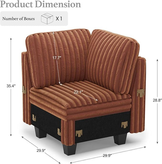 Belffin Corduroy Corner Seat for Modular Sofa Sectional Couches for Living Room Brick Red Couch