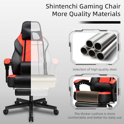 Gaming Chair with Footrest, Massage Lumbar Support, Height Adjustment, and 360° Swivel Seat. Ergonomic Design for Gaming