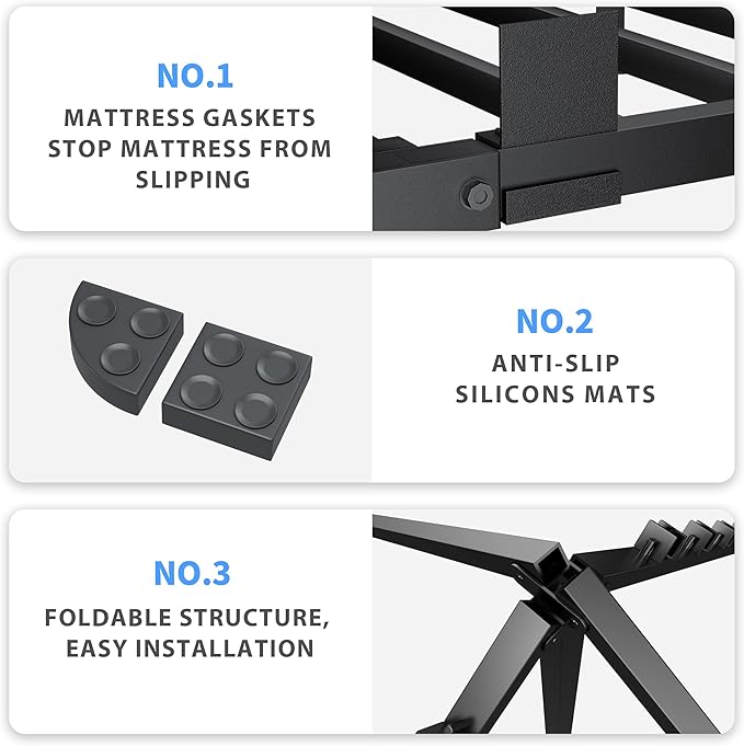 VIPSHOW 4 Inch King Size Bed Frame, 3500Lbs Heavy Duty Metal Platform with Round Corner Legs Mattress Slide Stopper, Steel Slat Support No Box Spring Needed, Noise Free, Non-Slip, Easy Assembly
