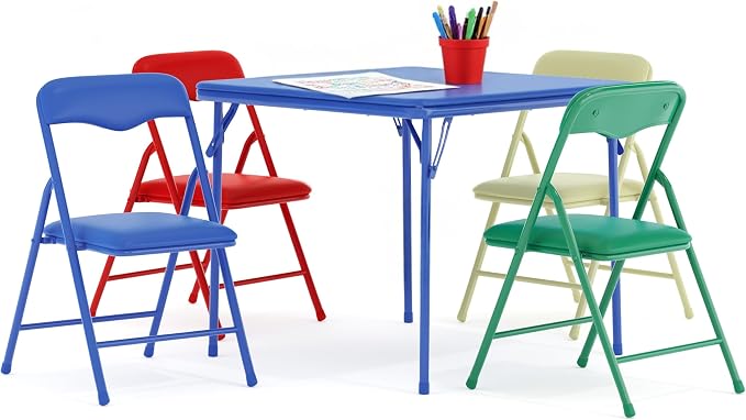 Flash Furniture Mindy Kids 5-Piece set Folding Square Table and Chairs Set for Daycare and Classrooms, Children's Activity Table and Chairs Set, Multicolor