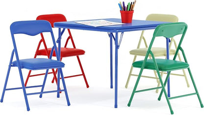 Flash Furniture Mindy Kids 5-Piece set Folding Square Table and Chairs Set for Daycare and Classrooms, Children's Activity Table and Chairs Set, Multicolor