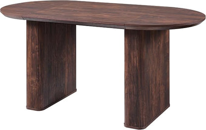T4TREAM 63" Fluted Oval Dining Table for 4-6, Mid-Century Modern Kitchen Table with Thickened Edge & Strip Pedestal Base, Wood Luxury Table for Dining Room/Kitchen/Home Office, Walnut (Table Only)