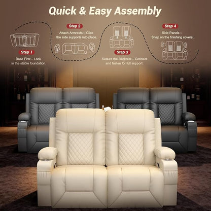 RV Loveseat Recliner Sofa, Reclining Loveseat Wall Hugger Recliners with USB Ports, Cup Holders, Insert Pockets, RV Recliners for Travel Trailers & Living Room, RV Furniture | RV Couch | Beige