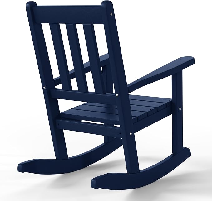 Costaelm Paradise Kids Outdoor Preschool HDPE Plastic Rocking Chair (Set of 2), Navy Blue