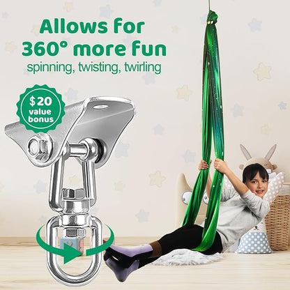 HiCamer Double Layer Sensory Swing for Kids & Adults Holds up to 300lbs Indoor and Outdoor Therapy Cuddle Swing with 360° Swivel Hanger Kit Adjustable Swing with Aspergers Autism ADHD (Aurora Green)
