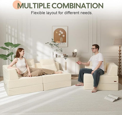 COMAX Futon Sofa Bed, Convertible Sofa Bed, Folding Boneless Couches | Boneless Couch for living room, Fold Out Small Foldable Loveseat Floor Sleeper Mattress Lounge Space‑Saving, 3 Seater 106"