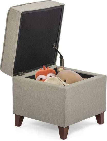 Adeco Fabric Ottoman with Storage Chest and Footrest - Square Seat, Light Brown