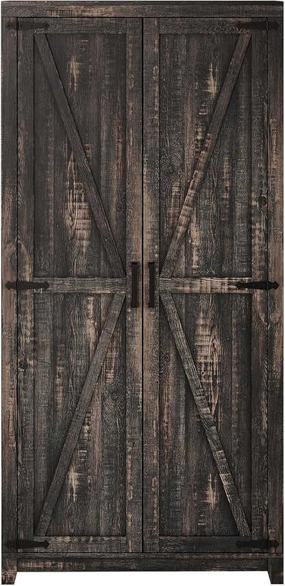 LUXOAK 70" Large Armoire Wardrobe Closet with Hanging Rod, Farmhouse Clothing Storage Cabinet with 2 Barn Doors, Wooden Tall Bedroom Armoires with Shelf, Dark Oak Wood