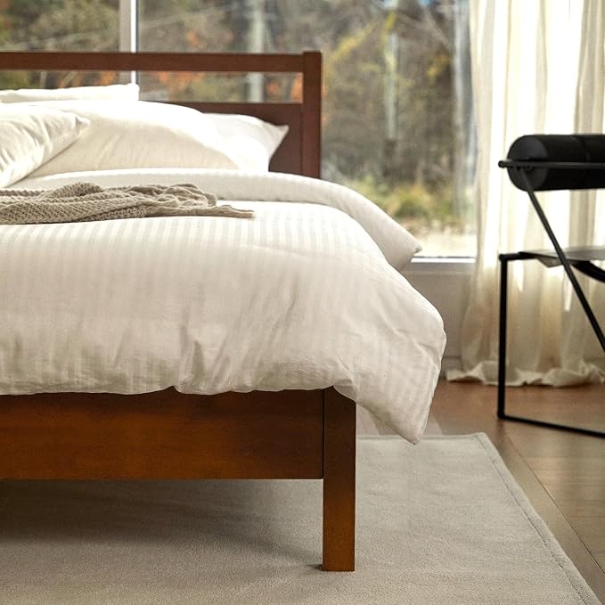 LIFEMENT Signature Wood Platform Bed Frame with Headboard, Essential, Noise Free, Under Bed Storage, No Box Spring Needed, Easy Assembly (Cherry, Queen (U.S. Standard))