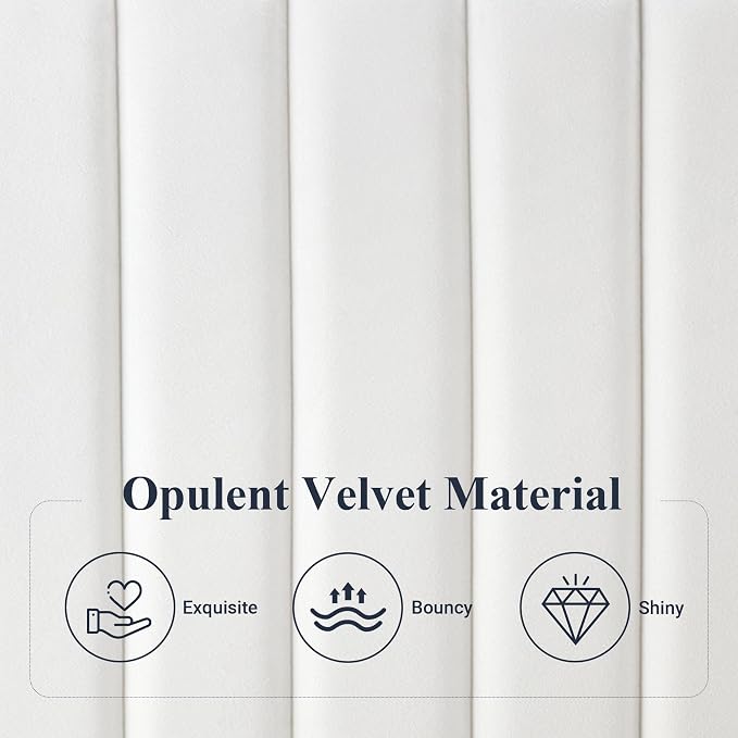Allewie Queen Bed Frame, Velvet Upholstered Platform Bed with Adjustable Vertical Channel Tufted Headboard, Mattress Foundation with Strong Wooden Slats, Box Spring Optional, Easy Assembly, Off-White