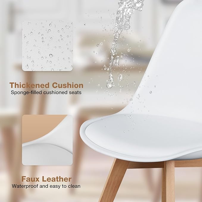 OLIXIS Dining Chairs Set of 8, Mid Century Modern Accent Chairs with Curved Backrest and Wood Legs, PU Leather Upholstered Kitchen Side Chair for Living Room, Bedroom, Outdoor Patio, White