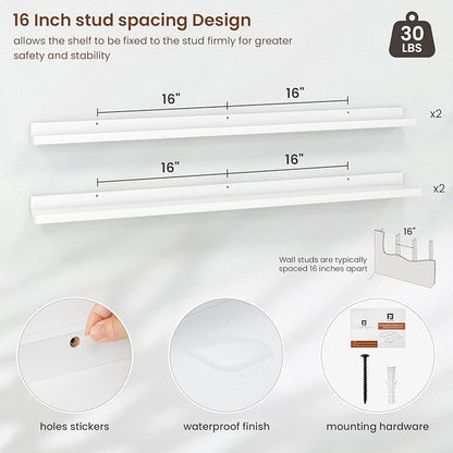 Axeman Picture Ledge Shelf | 48 Inch White Floating Shelves Set of 4 | Rustic Wood Wall Shelves with Lip | 48" White Picture Shelves for Wall with Ledge | Photo Shelves