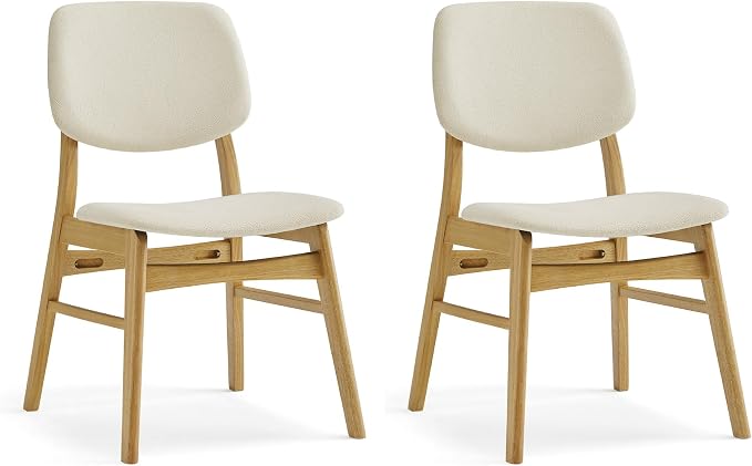 KISLOT Wooden Dining Chairs Set of 2, Upholstered Modern Dining Room Chairs, Mid Century Solid Oak Wood Kitchen Chairs for Farmhouse, Restaurant, Café (Cream Fabric & Original Color)